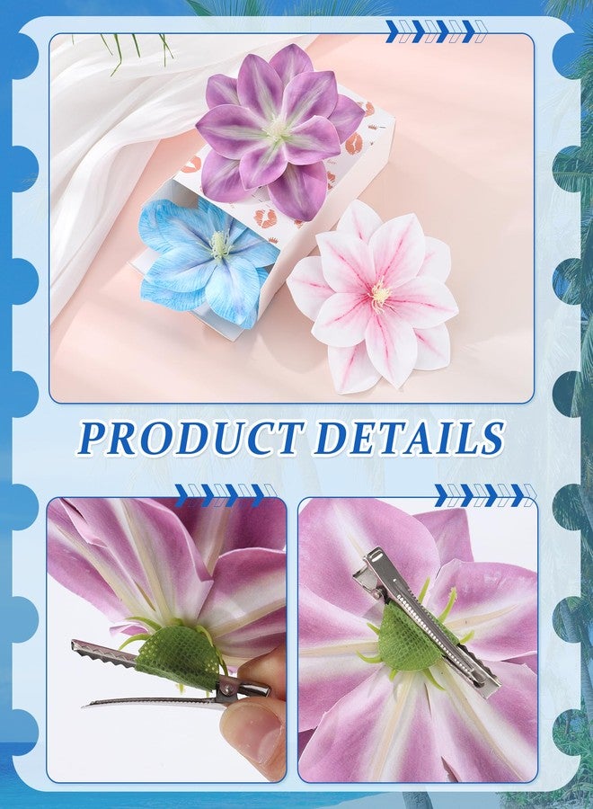 Molans 3Pcs Hawaiian Flower Hair Clips for women - 5.5 Inches Artificial Flower Clips, Plumeria Hibiscus Hair Clips Floral Hair Barrettes for Vacation Beach Party - Image 4